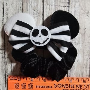 Jack Skellington Black and White Minnie Mouse Ears Hair Scrunchie